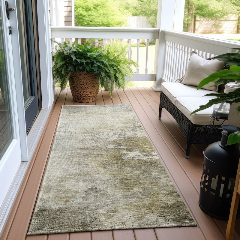 Machine Washable Indoor/ Outdoor Abstract Contemporary Chantille Rug