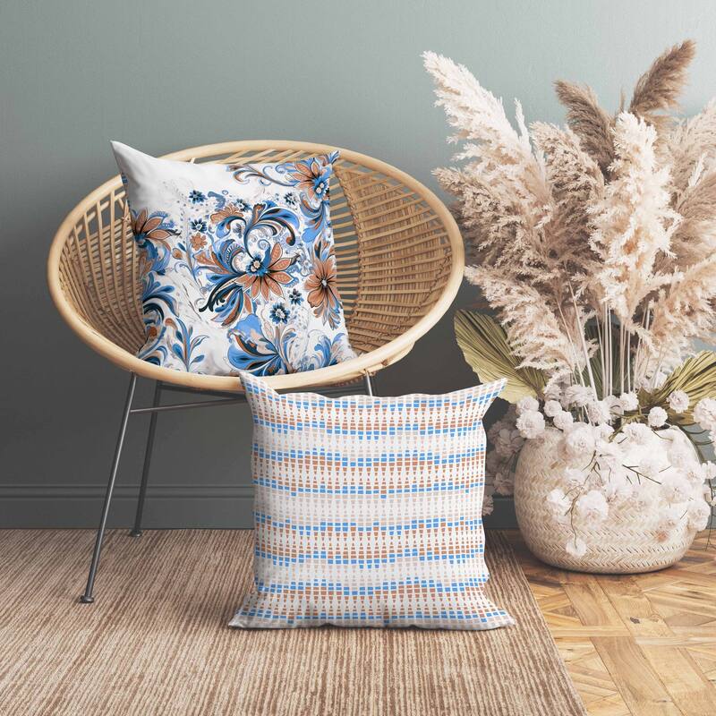 Wild Flora Fusion Indoor/Outdoor Reversible Throw Pillow Blue and Red