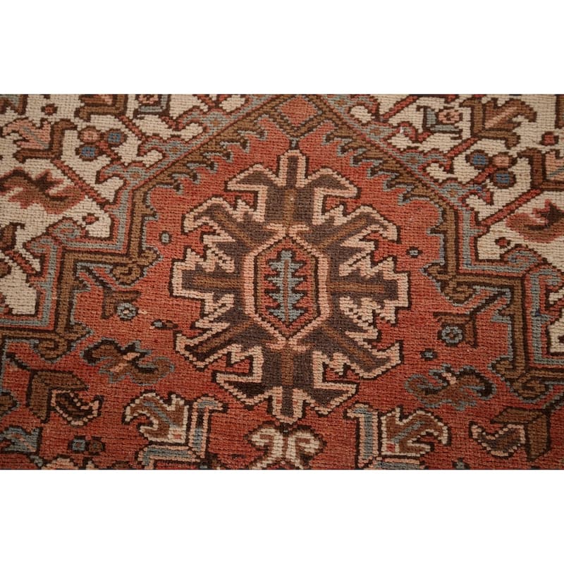 Orange Geometric Heriz Persian Vintage Area Rug Handmade Wool Carpet - 7'2"x 9'8"