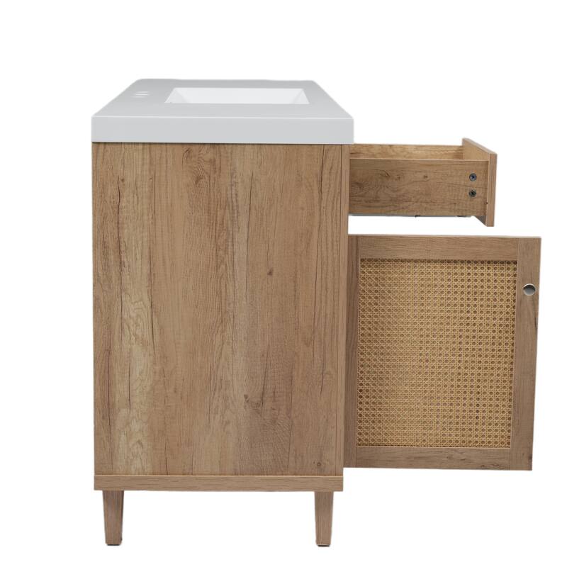 60" Large Rattan Bathroom Vanity Cabinet with SMC Sink