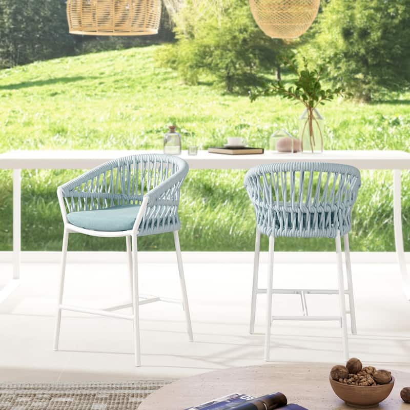 Maiden 27" Woven Rope Upholstered Patio Counter Stools (Set of 2)