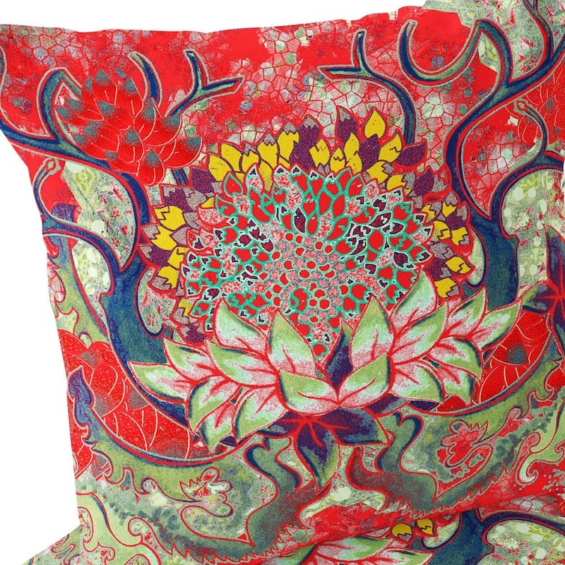 HomeRoots Set of Two 16" X 16" Green and Red Blown Seam Floral Indoor Outdoor Throw Pillow - 16.00' X '16.00' X '5.00