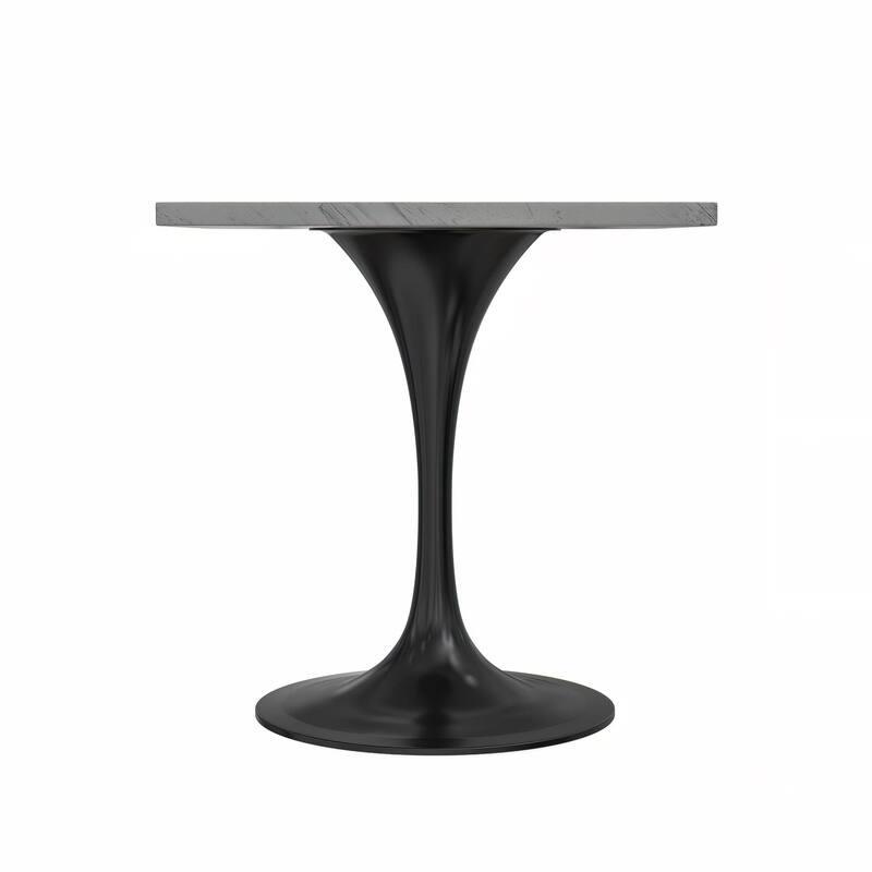 LeisureMod Verve Square Dining Table with Resin Top and Black Steel Base for Kitchen and Dining Room