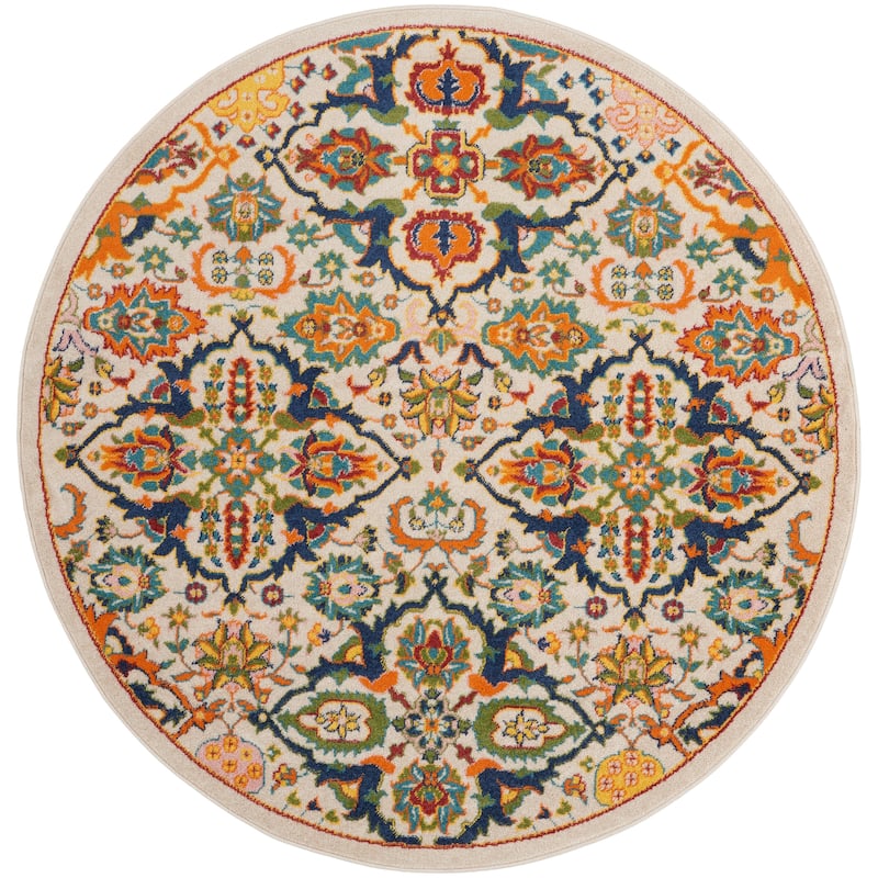 Nourison Allur Contemporary Boho Floral Medallion Area Rug - 4' x Round - Ivory/Multicolor