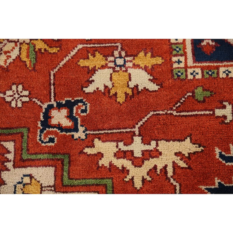 Orange Geometric Heriz Serapi Indian Area Rug Handmade Wool Carpet - 9'1" x 11'8"