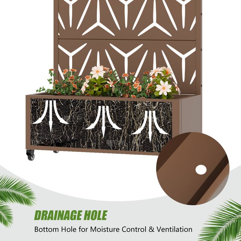 Metal Galvanized Planter Box with Trellis Privacy Screen Lockable Wheels