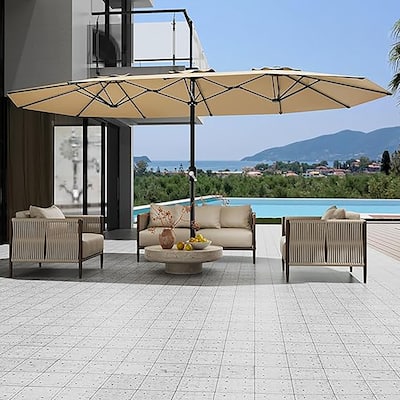 15ft Large Patio Umbrellas with Base, Outdoor Double-Sided Rectangle Market Umbrella