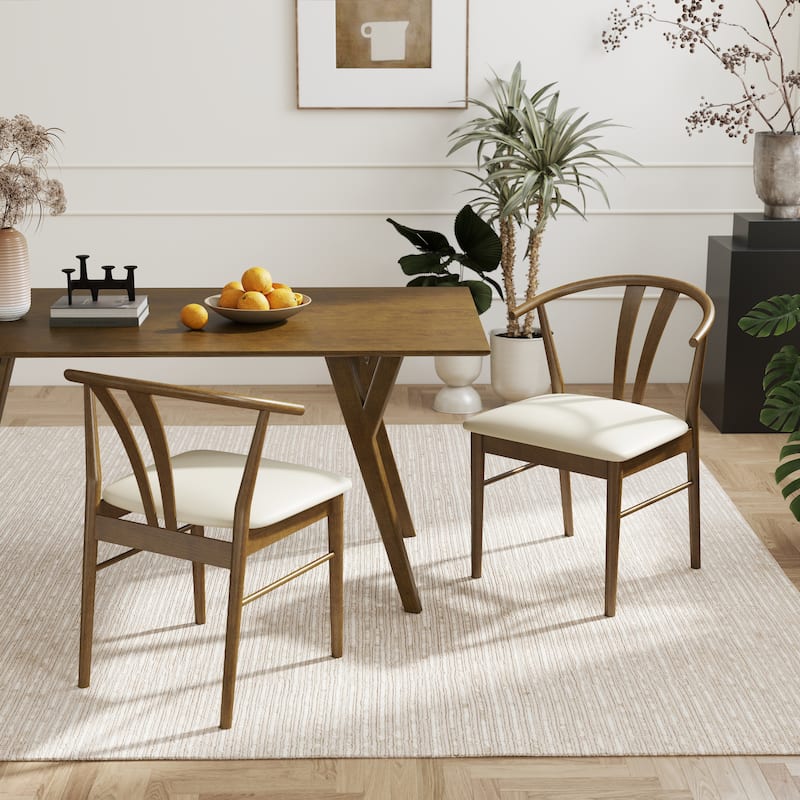 Dining Chairs, Curved Back Design, Set of 2, 22.83"W x 20"D x 31.1"H - Walnut