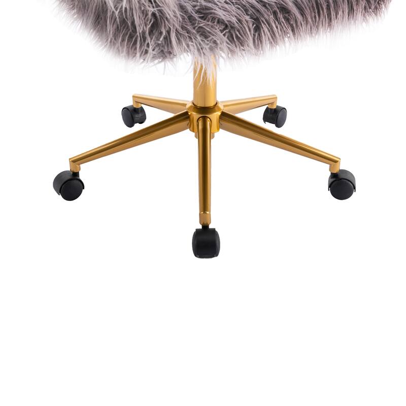 Fluffy Desk Chair, Adjustable Swivel Home Office Desk Chair, Faux Fur Armchair with Wheels, Vanity Chair with Gold Plating Base
