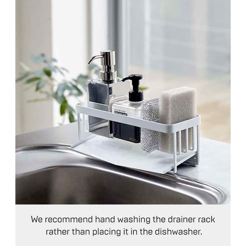 Yamazaki Home Sponge and Bottle Holder, Steel - L 3.94 x W 9.84 x H 3.74 inches