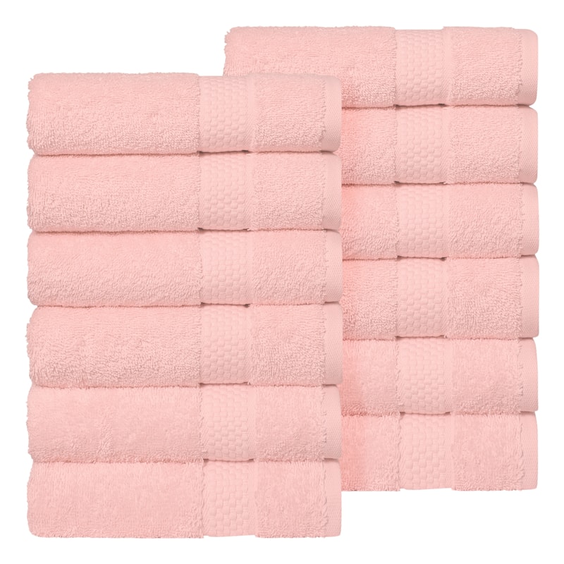 Authentic Hotel and Spa 100% Aeagean Long Staple Turkish Cotton STARLIGHT Terry Hand Towels (Set of 12) - Veil Pink