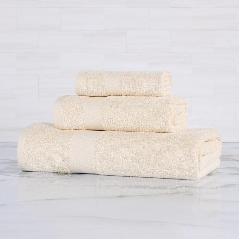Luxury Egyptian Cotton Solid 3 Piece Bath Towel Set by Superior - Ivory