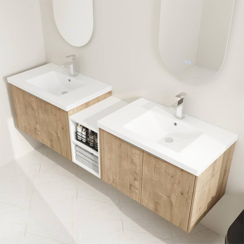 BNK 12/24/36/48/60 Inch Wall-Mounted Bathroom Vanity, Bathroom Cabinet with Doors or Side Shelves