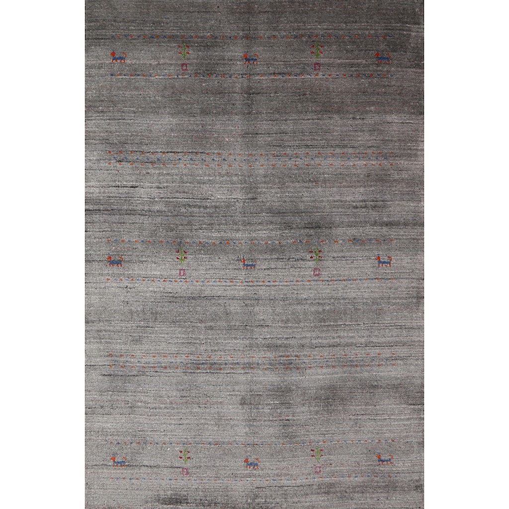 Hand Knotted Oriental 100% Wool Carpet Tribal Tribal Greys & Charcoal Gabbeh Area Rug - 5' 9'' X 4' 1''