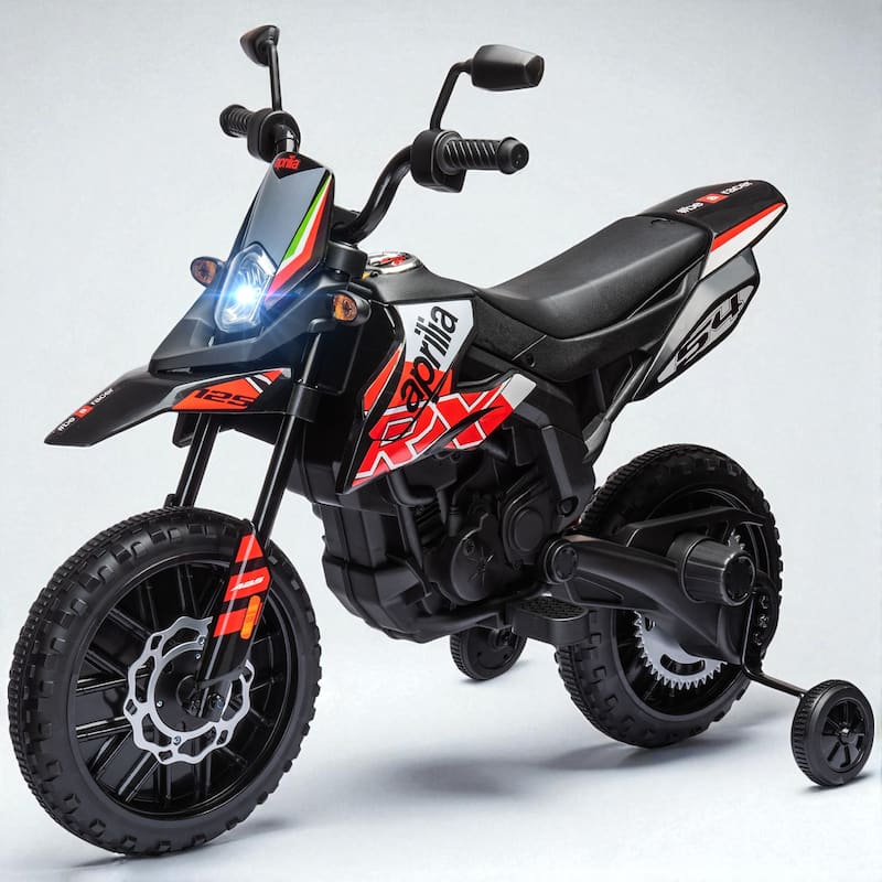 12V Electric Kids Motorcycle with Training Wheels, LED Light, Music, USB, 3.7 mph for Boys & Girls - Red