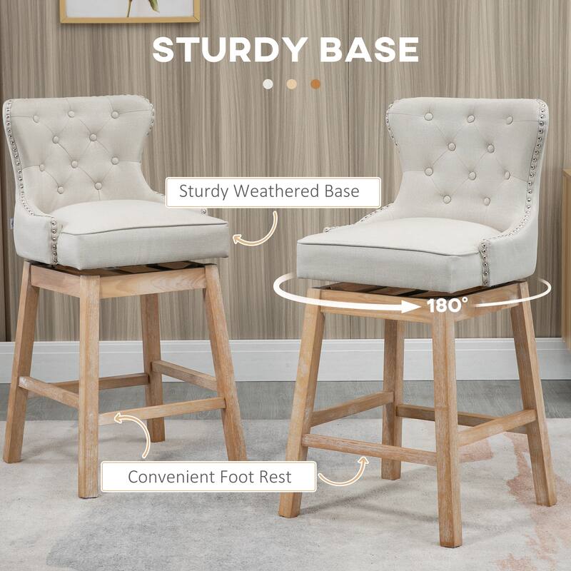 Swivel Counter Height Bar Stools Set of 2, Upholstered Bar Stools with Back, Kitchen Island Chair with Wood Legs