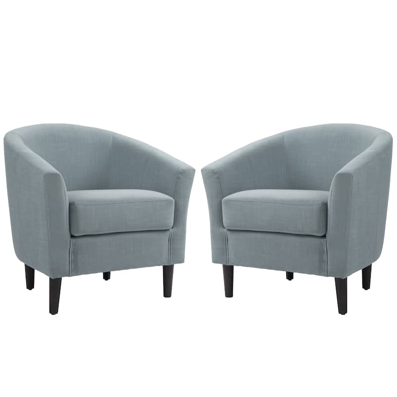 Set of 2 Upholstered Modern Barrel Accent Chair Wood Legs