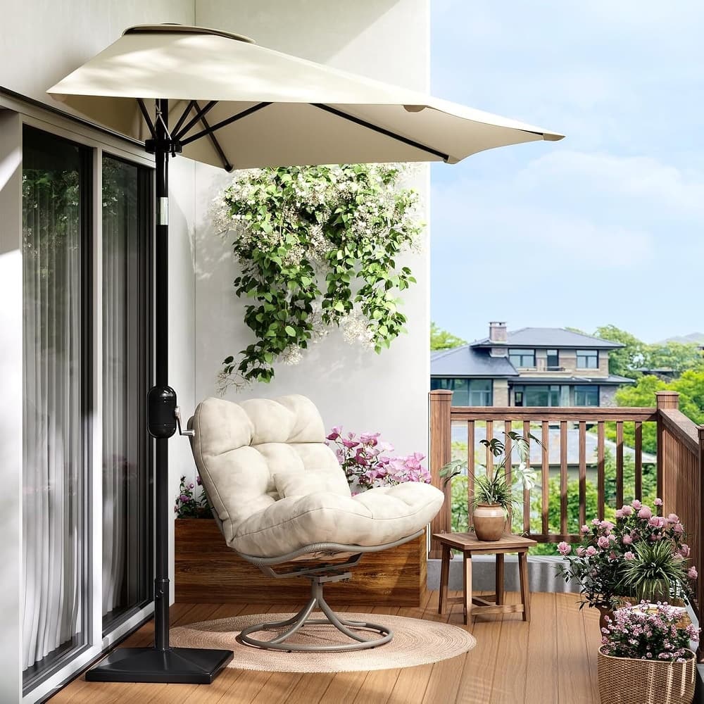 9FT Half Patio Umbrella with Smooth Crank Lift, Shade Canopy for Patio, Backyard, Garden (No Base)