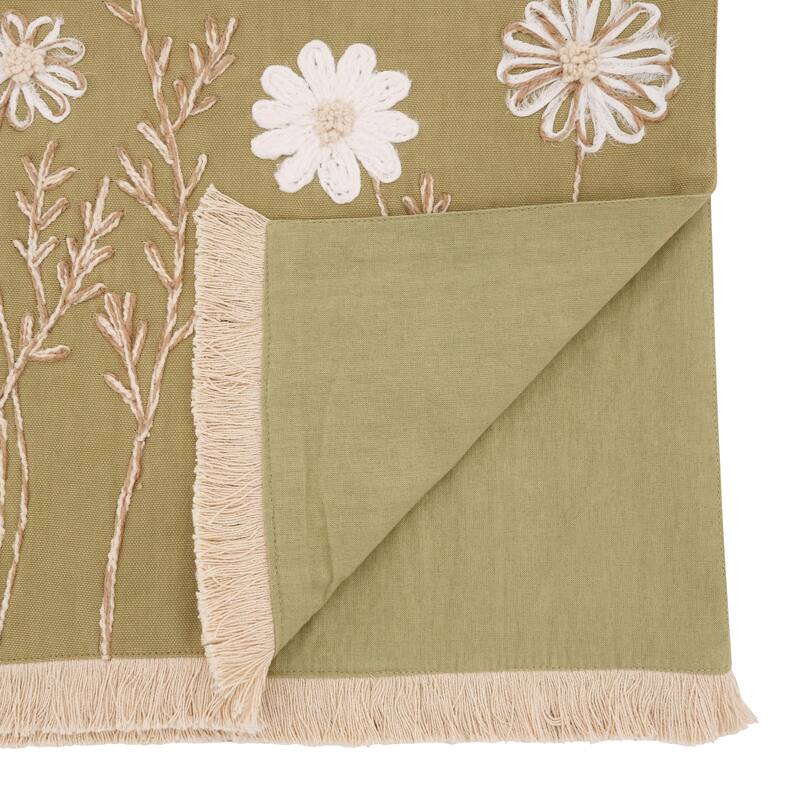 Embroidered Floral Table Runner - Lined Decorative Table Runner with Fringe for Dining & Console Tables, 16"x72"