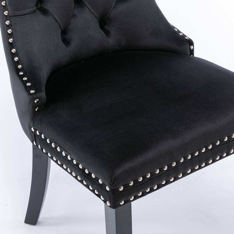 Anmytek Black Velvet Upholstered Dining Chairs Set of 2 Modern Tufted Parsons Chairs with Nailhead Trim and Solid Wood Legs