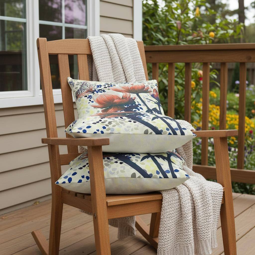 HomeRoots Set of Two 16" X 16" Green and Yellow Butterfly Blown Seam Floral Indoor Outdoor Throw Pillow