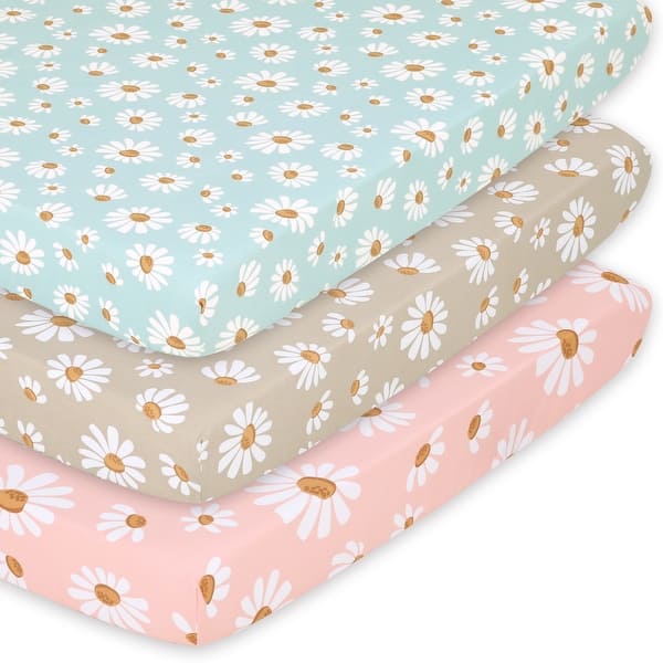 slide 1 of 1, The Peanutshell Daisy Dreams 3-Pack Fitted Playard Sheets