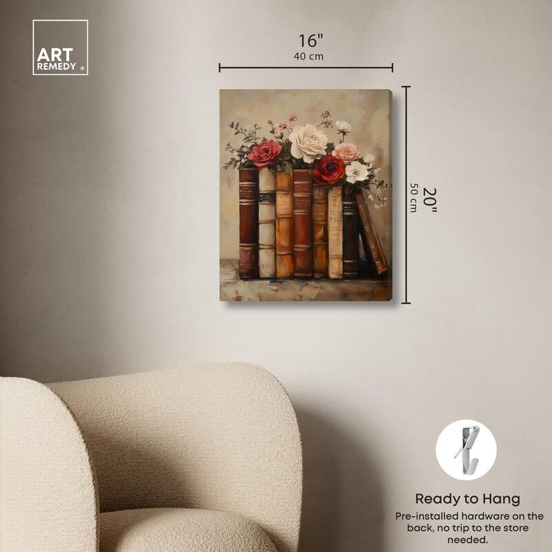 Bookshelf Bouquet II Canvas by Art Remedy, Gallery Wrapped
