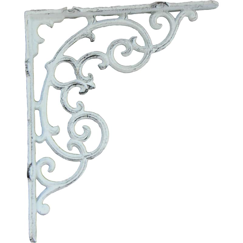 Set Of 2 Antique Cream Scroll Work Cast Iron Shelf Bracket