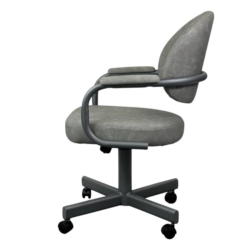 Tempo Furniture Dayton Caster Swivel & Tilt Dining Chair w/ Arms Armchair Flintrock Gray Powder Coat Finish & Gray Polyurethane