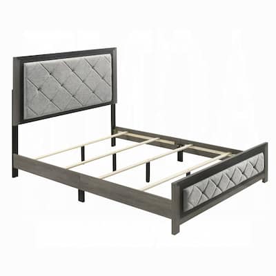 Joho King Bed with Gray Diamond Button Tufted Upholstery, Modern Gray