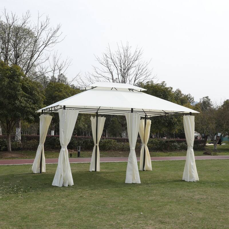 13x10 Ft Outdoor Patio Gazebo Canopy Tent With Ventilated Double Roof And SideWall(Detachable Curtain Included On All Sides)