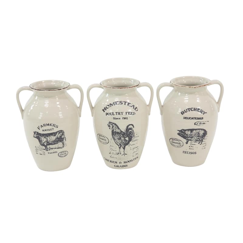 Porcelain Ceramic Vase - Set of 3 White - Roche River Decor - White