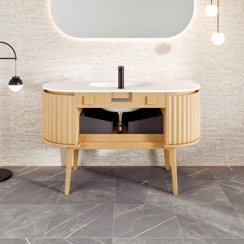 Haven 48"W Oak Freestanding Vanity with Solid Surface Integrated Sink Top