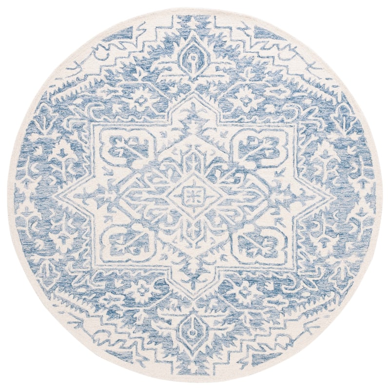 SAFAVIEH Handmade Metro Skye Medallion Wool Rug - 6' Round - Blue/Ivory