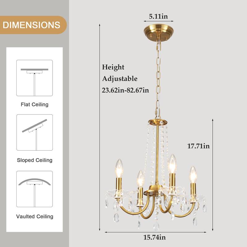 Mini Modern 4-Light Candle Style Crystal Chandelier - 15.74'' W x 17.71'' H - N/A