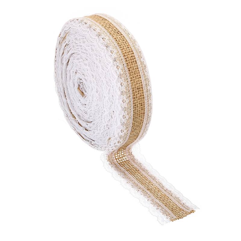1" Wide Burlap Fabric Ribbon Wired Jute Lace Craft Roll Floral