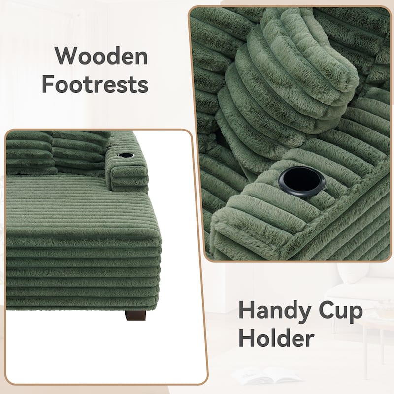 Indoor Oversized Plush Chaise Lounge with Pillows and Cup Holder