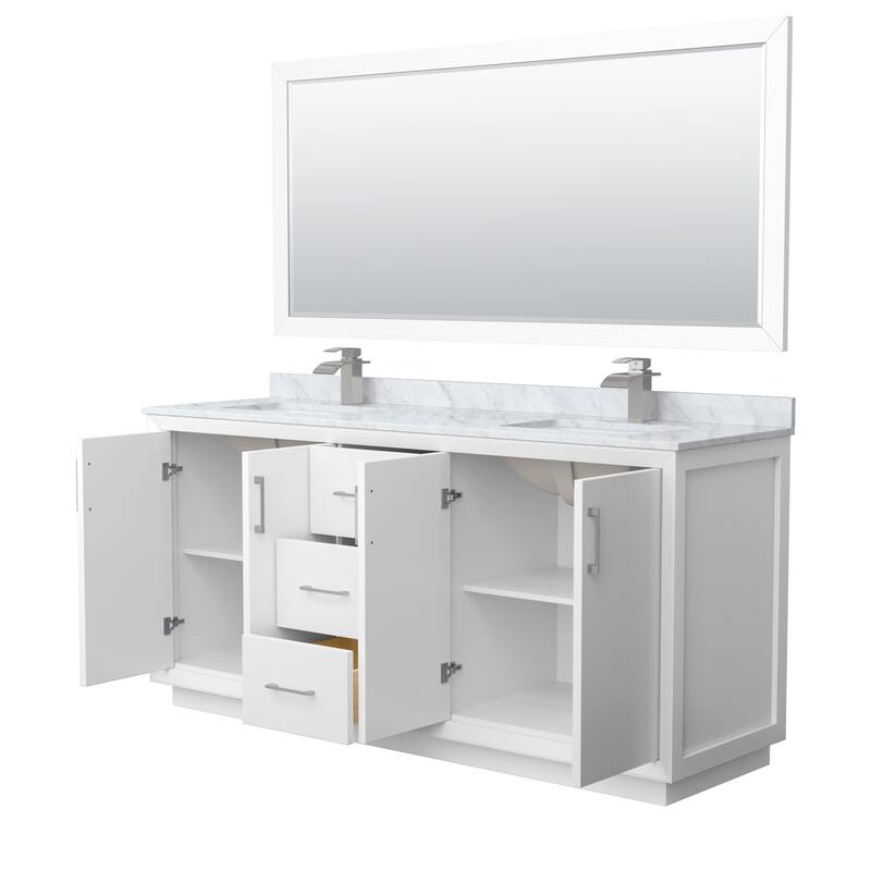 Strada 72-Inch Double Vanity Set, Carrara Marble Top, 70-Inch Mirror