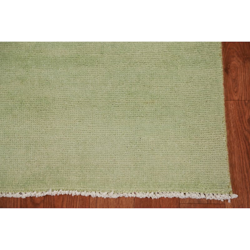 Hand Knotted Oriental 100% Wool Carpet Modern Solid Green Gabbeh Runner Rug - 8' 3'' X 2' 9''