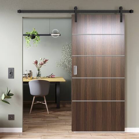 Valusso Design Prefinished Barn Door Naples Whiskey Oak Silver Lines