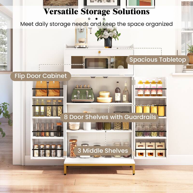 Gymax Kitchen Pantry Cabinet Power Outlet & APP Control LED Lights