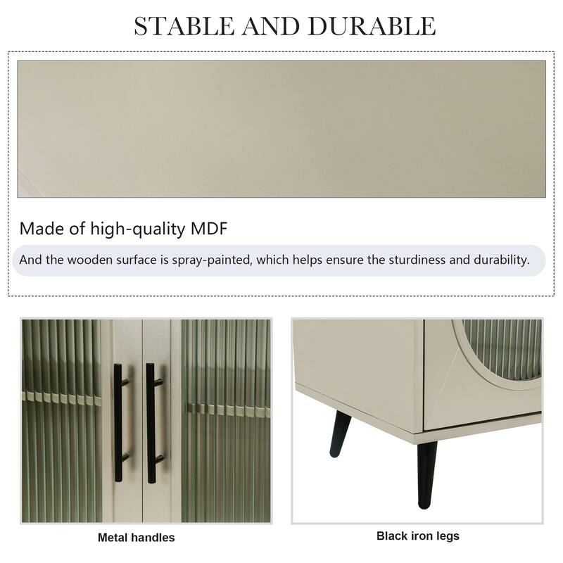 Wood TV Stand with Storage Cabinet & Adjustable Shelves