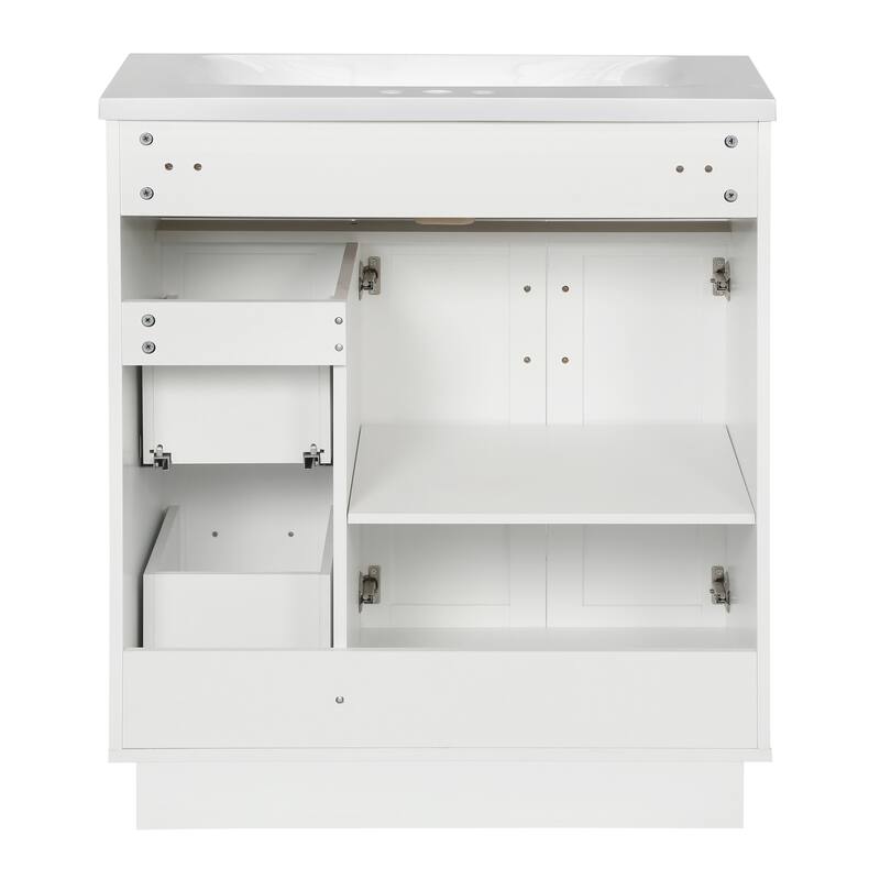 30" Bathroom Vanity Cabinet with 2 Doors & 2 Drawers, Soft-Close Hidden Slides and Adjustable Shelf