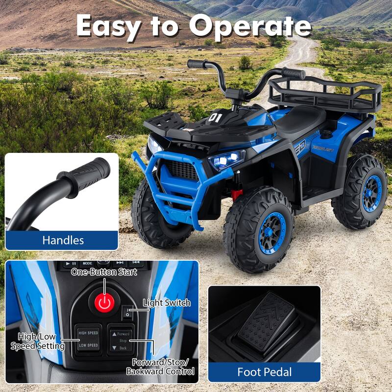 Kids Ride-On ATV with 4-Wheel Shock Absorbers and LED Lights Music Player USB Charging Port - 35" × 19" × 24" (L x W x H)