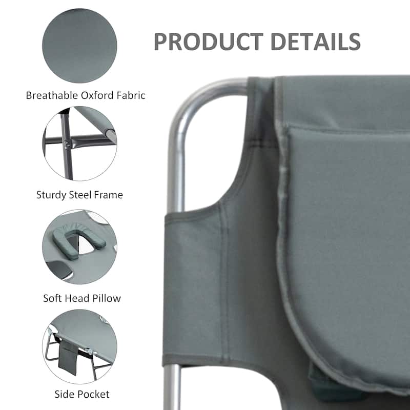 Outsunny Folding Beach Lounge Chair with Face Hole and Arm Slots, 5-level Adjustable Sun Lounger Tanning Chair with Pillow - N/A