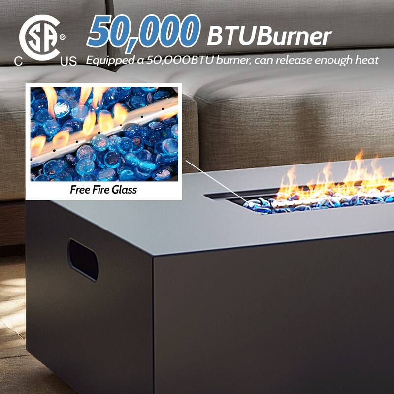 UPHA 56 Inch Outdoor 50,000 BTU Iron Propane Fire Pit Table with Tank Cover and Lid - 56.1
