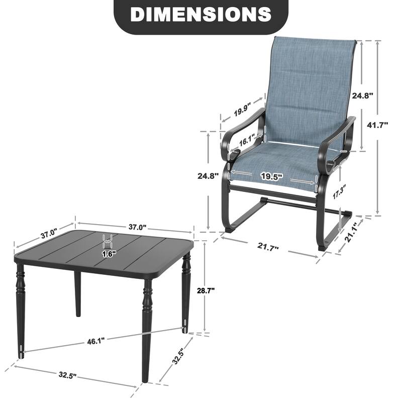 5-Piece Patio Outdoor Padded Textilene Metal Dining Set with Umbrella Hole