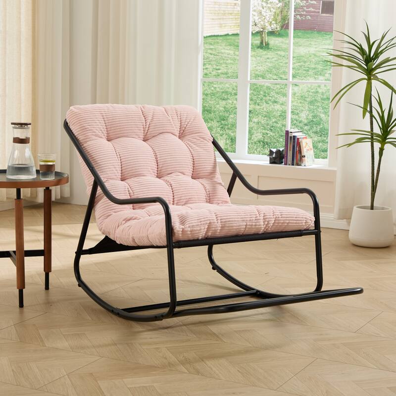 Outdoor Rocking Chair, Comfy Cushion, with Soft Thick Cushion,for Living Room, Bedroom, Reading Room, Black Frame with Cushion