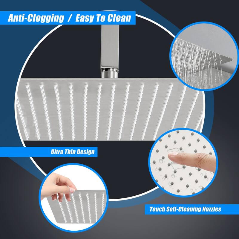 16" Square High Pressure Rain Shower Head,304 Stainless Steel Rain Shower Head