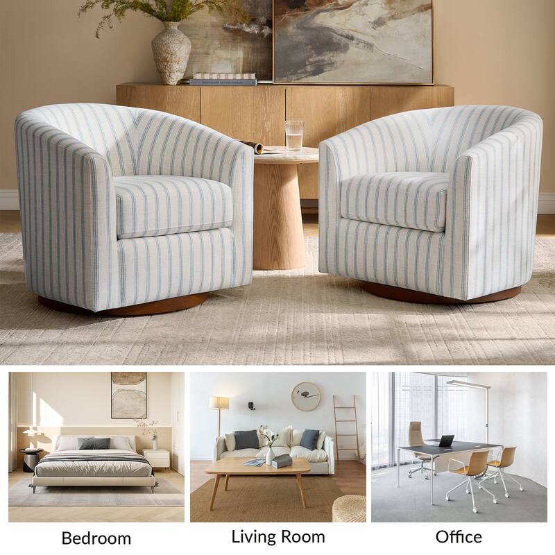 Althea Modern Genuine Leather Swivel Barrel Chair with Solid Wood Base Set of 2 By HULALA HOME